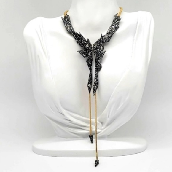 ALEXIS BITTAR Crystal Dark Edgy Shards Snake Chain Gold Gunmetal Lariat Necklace - Picture 8 of 15